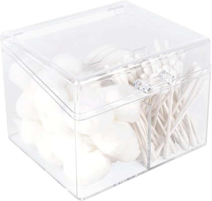 Adorila 4-Compartment Clear Organizer with Lid - Easy-Open Handle Box for Flossers, Hair Ties & Swabs - Dustproof Bathroom Storage