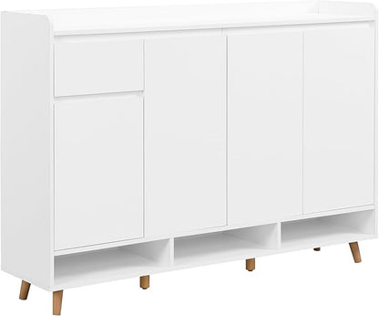 JIVOIT Shoe Cabinet with Adjustable Shelves, Drawer, Sleek and Contemporary Shoe Rack with Solid Wood Legs, Minimalist Home Organizer Storage Sideboard for Entryway, Living Room (White,167)