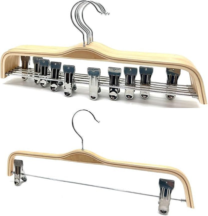 30 Pack 14.5" Natural Wooden Pants Hangers, Clothes Display Wood Skirt Hanger Bottom Hangers Metal Adjustable Clips Hanger for Slacks, Jeans, Shorts