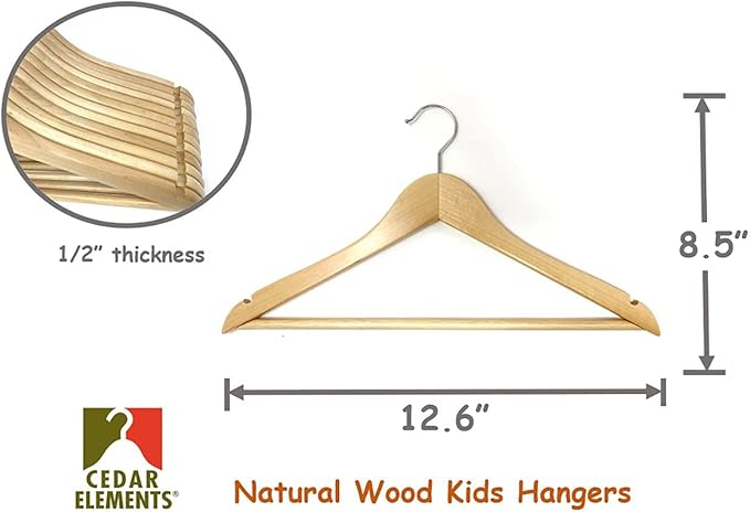 Kids Hangers (Natural Wood, Children Hangers 4T-10)