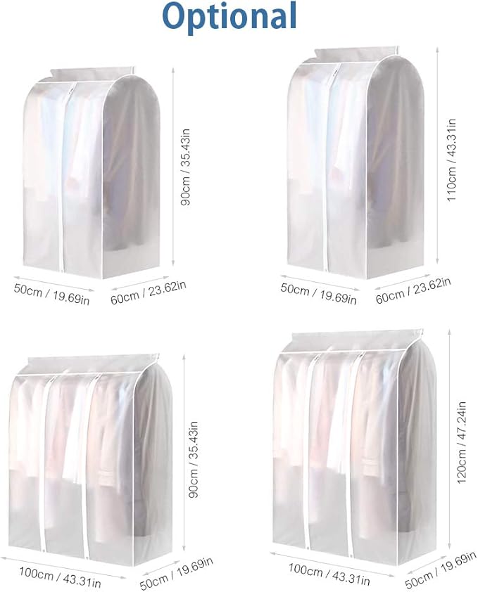 Garment Clothes Cover Protector Hanging Garment Storage Bag Translucent Dustproof Waterproof Hanging Storage Bag for Wardrobe with Full Zipper
