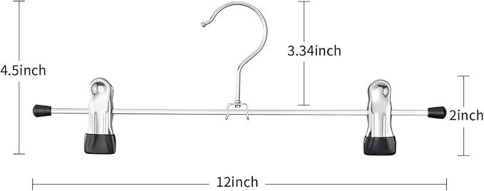 Pants Hangers with Clips 30 Pack Adjustable Skirt Hangers for Women Non-Slip Shorts Trousers Hanger for Jeans Clothes Hanger for Pants Heavy Duty Space Saving,Black 12Inch