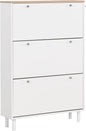 Contemporary Shoe Cabinet with 3 Flip Doors Free-Standing Wooden Shoe Rack Shoe Storage Organizer for Entryway Hallway Small Space (White&Natural)