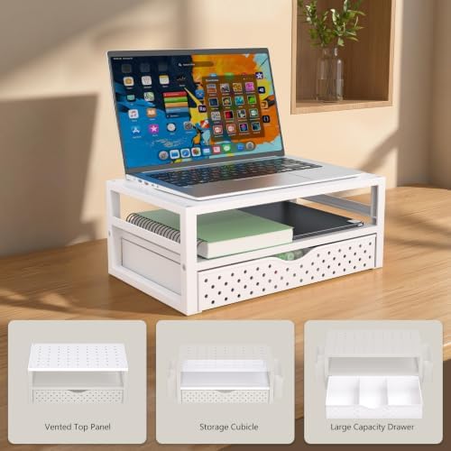 WALI Desk Organizer with Drawer，Computer Monitor Stand with Storage, Desk Organizers and Accessories for Computer, Printer, Laptop Riser for Home Office Supplies, (PTT005-W), 1 Pack, White - Image 7