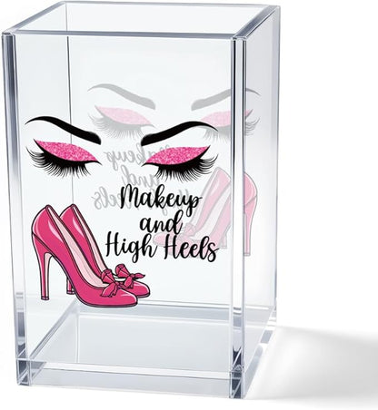 Makeup and High Heels Acrylic Brush Organizer Holder, High Heel Art Desk Acrylic Brushes Storage, Make Up Artist Gifts, Birthday Gifts for Women Wife Boss Lady Mom Friend Makeup Lovers