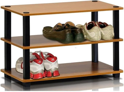 Furinno Turn-S-Tube 3-Tier Shoe Rack, Light Cherry/Black