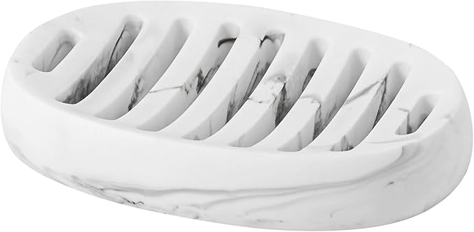 Soap Dish, Self Draining Bar Soap Holders, Oval Soap Saver Spone Holder Tray for Shower Bathroom Sink Countertop Kitchen Bathtub (White)