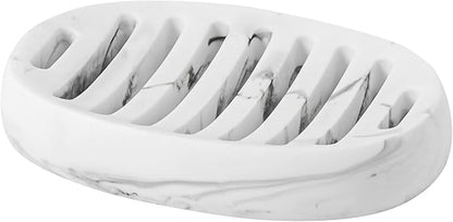 Soap Dish, Self Draining Bar Soap Holders, Oval Soap Saver Spone Holder Tray for Shower Bathroom Sink Countertop Kitchen Bathtub (White)