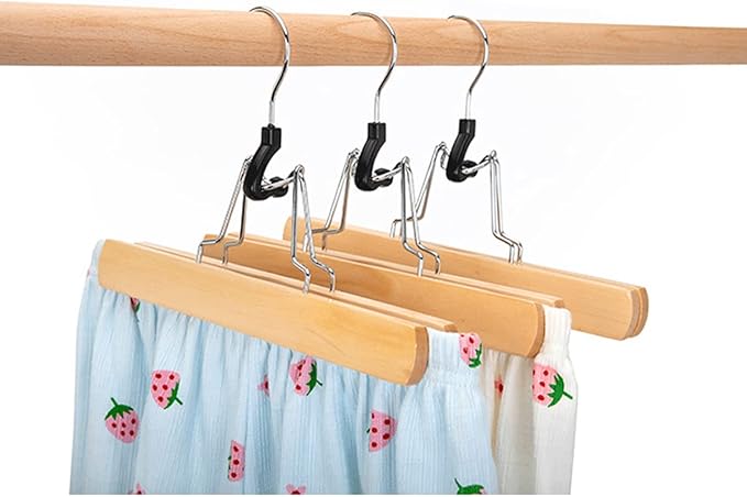 Wooden Skirt Hanger Wood Skirt Clip Non Slip 3 Pack Clothe Hanger Pant Hanger-Wooden