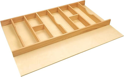 Silverware Drawer Organizer - Trim-to-Fit with Adjustable Dividers for Kitchen Utensil Storage, Beech Wood Frame with 11 Sizes (33" W x 22" D)