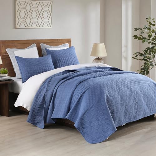 HORIMOTE HOME Denim Blue Twin Size Quilt Set - Soft Microfiber Bedspread with 1 Sham, Lightweight & All-Season Geometric Coverlet for Cozy Bedding - Image 4