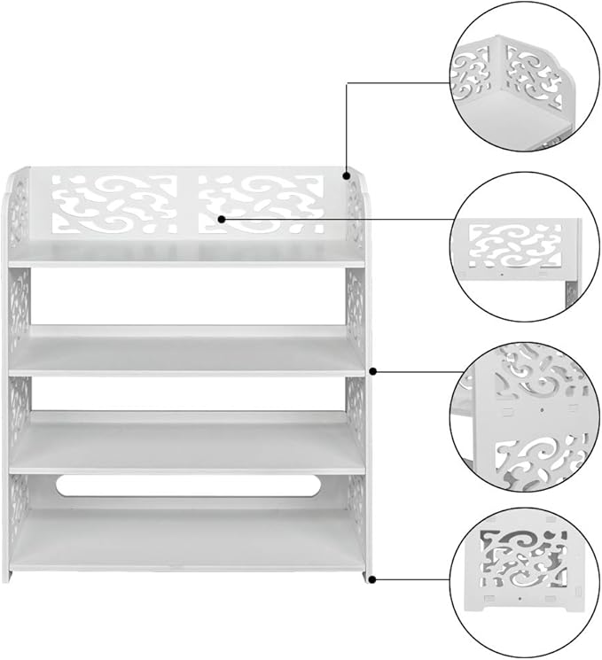 4 Tier Wood-Plastic Board Shoe Rack,Narrow Vertical Shoe Rack,Freestanding Shoe Organizer Shelf,Shoe Rack Storage Organizer,with Shelves,for Closet, Entryway, Front Door Entrance, Hallway (White)