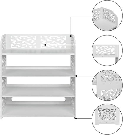 4 Tier Wood-Plastic Board Shoe Rack,Narrow Vertical Shoe Rack,Freestanding Shoe Organizer Shelf,Shoe Rack Storage Organizer,with Shelves,for Closet, Entryway, Front Door Entrance, Hallway (White)