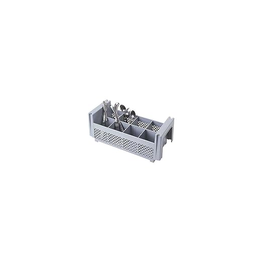 Camrack® Flatware Washing Basket, Half Size, 18" x 7-3/4" x 7-1/4", 4-3/4" max. Height, (8) compartments, no Handles, Soft Gray, 7-1/4-Inch