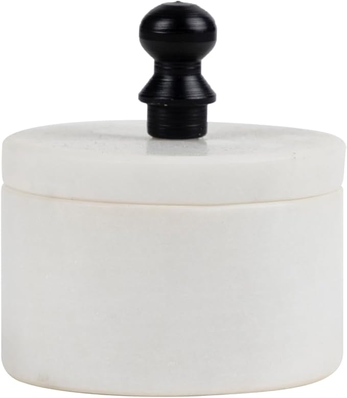 Handmade Marble Box with Metal Knob 3x3x3 - Marble Salt Cellar with Lid, Salt and Pepper Containers