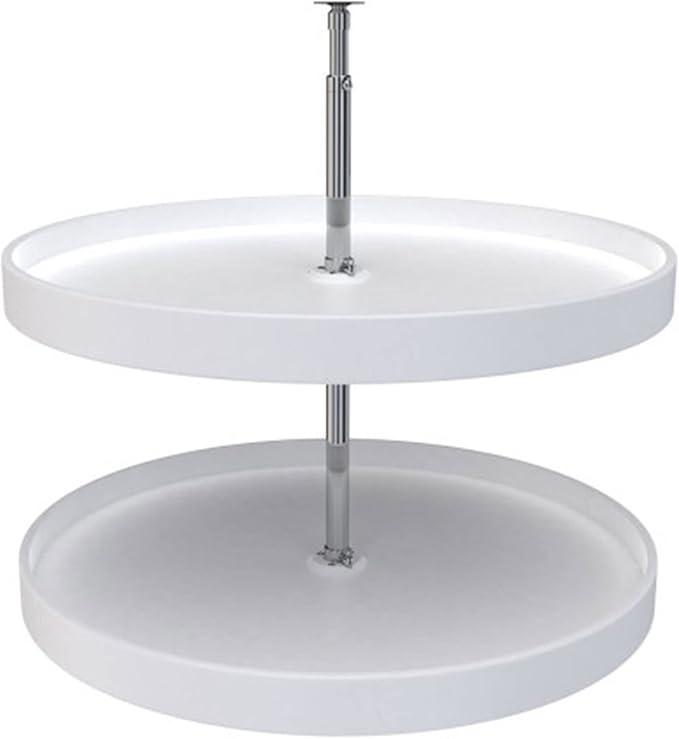 Rev-A-Shelf 28" Dual Full Circle Lazy Susan Organizer for Upper Corner Kitchen Cabinets, Plastic Home Storage 2 Tier Shelves, White, 6012-28-11-52