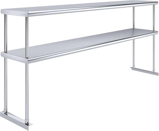 72" x 14" NSF Stainless Steel Double Overshelf | 18-Gauge Heavy-Duty | Includes Brackets