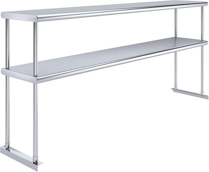 72" x 14" NSF Stainless Steel Double Overshelf | 18-Gauge Heavy-Duty | Includes Brackets