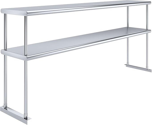 72" x 14" NSF Stainless Steel Double Overshelf | 18-Gauge Heavy-Duty | Includes Brackets