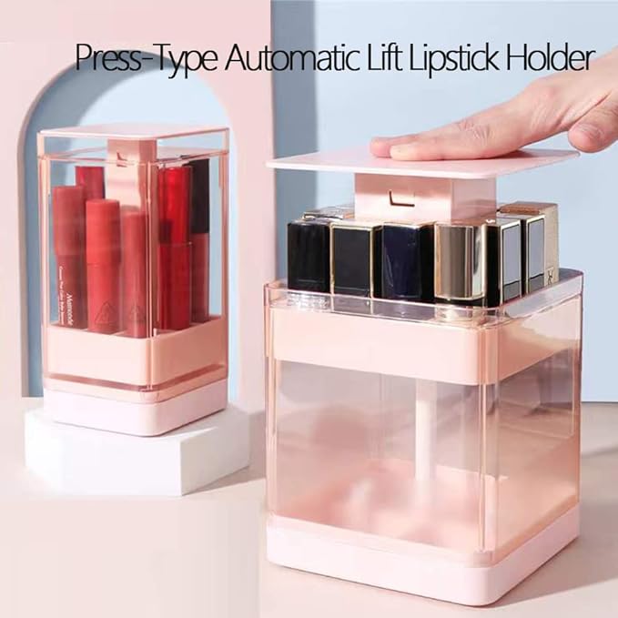 Acrylic Lipstick Holder with Lid, Press Lift Lip Gloss Holder Organizer, 12 Spaces Clear Makeup Lipgloss Display Case,Dust Free Lipstick Storage Box, Fit Most Lipsticks Lip Gloss(White)