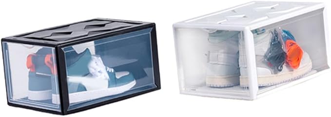Luxshiny Plastic Basketball Shoe Box 36X26X20Cm White, Stackable Shoes Storage Container for Home Closet Organization