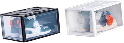 Luxshiny Plastic Basketball Shoe Box 36X26X20Cm White, Stackable Shoes Storage Container for Home Closet Organization