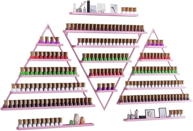 Metal Wall-Mounted Nail Polish Organizer Display Rack Cosmetic Display Case for Small Space, Vanity Bathroom (Pink)