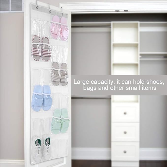 Over the Door Shoe Organizer, Hanging Shoe Organizer with 24 Large Pockets Hanging Shoe Storage Bag Door Shoe Rack Organizer for Men Women