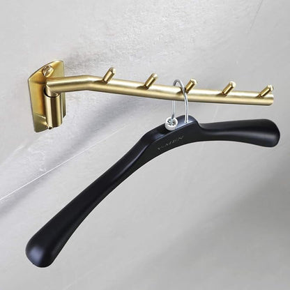 JQK Folding Clothes Hanger Rack, Stainless Steel Swing Arm Hook Holder, Clothing Hanging System Drying Closet Storage Organizer Brushed Gold Wall Mount, SHR100-BG