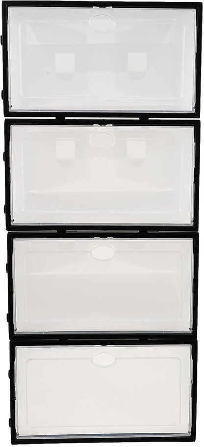 INOOMP 4pcs Plastic Shoe Storage Boxes with Black Frame, Waterproof Dustproof Sundry Organizers for Men’s Shoes, Stackable Home Closet Storage Containers
