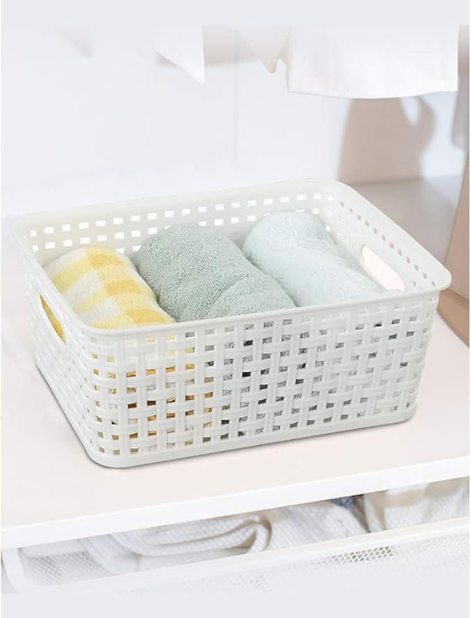 Plastic Weave Storage Basket Bin, 10" x 7.5" x 4", 6 Pack