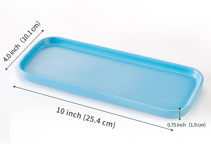 Ceramic Bathroom Tray,Kitchen Sink Organizer Tray,Cosmetics Holder (Blue)