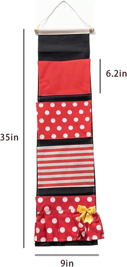 Fish Extender Door Hanger for Cruise Cabin, 4 Pocket Hanging Organizer for Fish Exchange Gifts, Storage Bag, (Black/red)