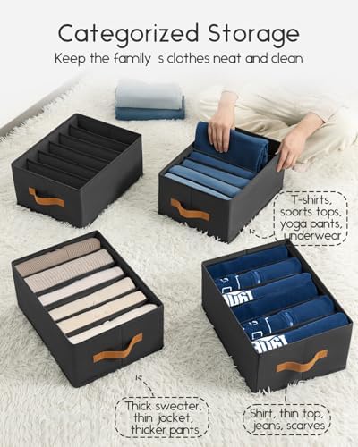 Homsorout Closet Organizers and Storage - Fabric Clothes Organizer with Handles, Foldable Jeans Organizer for Clothes, Drawer Organizer for Shirts, Bra, Sweater, Scarf, 6 Pack, Black - Image 2