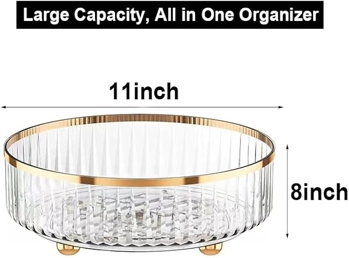 Rotating Skincare Makeup Organizer, 11" Round Lazy Susan, Turntable Vanity Organizers and Storage, Clear Large Spinning Cosmetic Perfume Display Cases (Clear)
