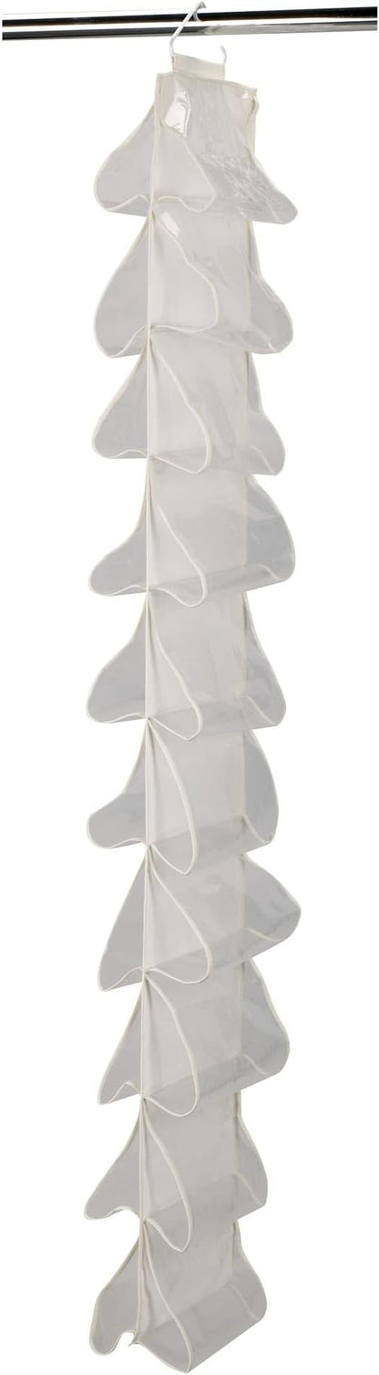 Household Essentials 20-Pocket Closet Shoe File, Durable Canvas and Plastic, Holds 10 Pairs of Shoes, Individual Storage, Single Hook System