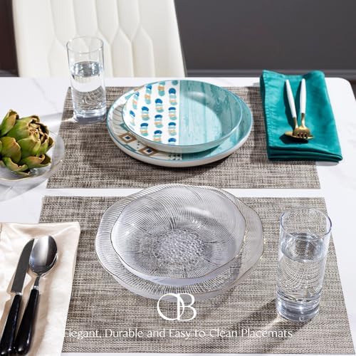 Placemats Set of 6 - Easy Clean Woven Vinyl Placemats for Dining Table, Indoor/Outdoor Place Mats, Washable PVC Table Mats（Cappuccino） - Image 2