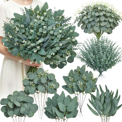 Serwalin 180 Pcs 7 Kinds Mixed Artificial Eucalyptus Stems Faux Greenery by Serwalin