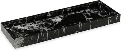 Bey-Berk Atticus Black Zebra Marble Bath Tray, 14.25" Rectangular Vanity Organizer, Bold Stone Accent