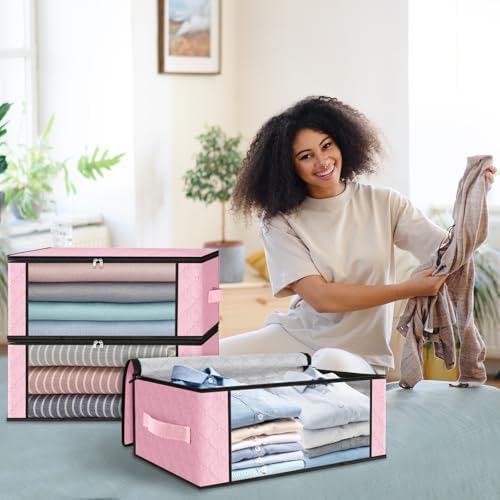 HomeHacks 4-Pack Clothes Organizer Storage Bags, 35L Storage Bins, Pink - Image 7