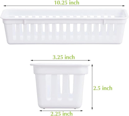 Domensi 12 Pack Slim Plastic Storage Baskets Tray for Organizing 10.25x3.25x2.5 Inch Small Narrow Storage Bins Stackable Drawer Pencil Trays Holder for Desk Garage Cabinet Container (White)
