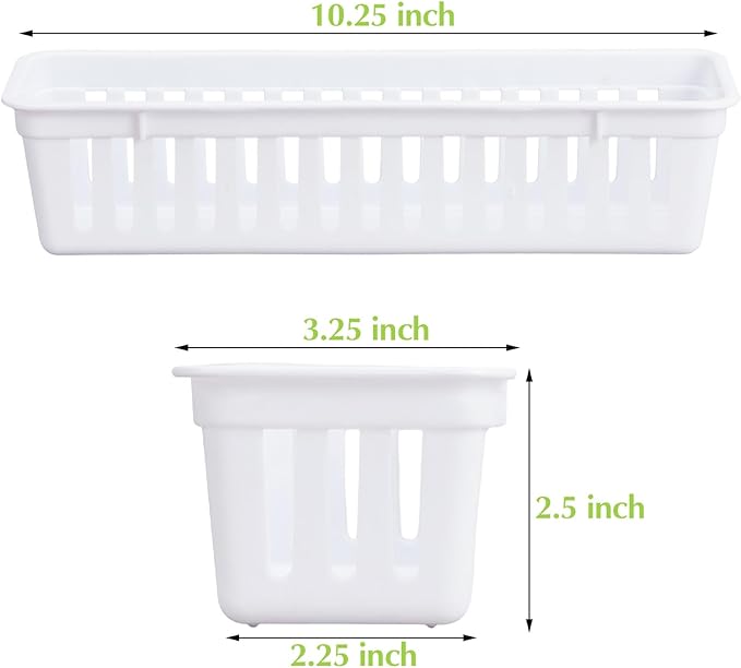 Domensi 12 Pack Slim Plastic Storage Baskets Tray for Organizing 10.25x3.25x2.5 Inch Small Narrow Storage Bins Stackable Drawer Pencil Trays Holder for Desk Garage Cabinet Container (White,Black)