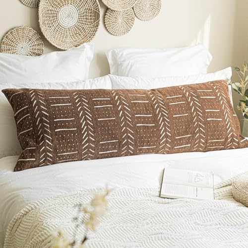BlissBlush Decorativew Boho Body Pillow Cover 20x54, Brown Soft Oversized Long Lumbar Pillow, Boho Textured Oversize Body Pillow, Cover ONLY by BlissBlush
