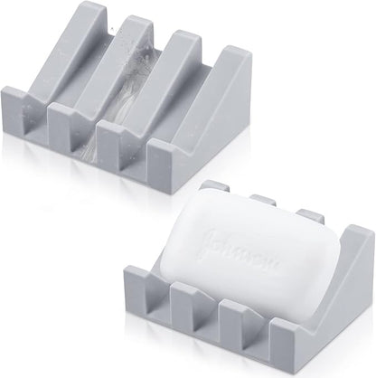 Cunhill 2 Pieces Silicone Soap Dish Self Draining Soap Dish Shower Waterfall Bar Soap Holder Tray with Drain Soap Saver for Kitchen Bathroom Accessories (Light Grey)