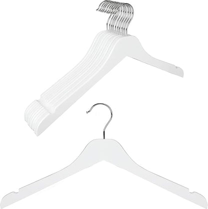 Premium Wooden Top Hangers, Heavy Duty Solid Wood Suit Hangers with 360° Swivel Hook & Anti-Slip Notches, Durable Clothes Hangers for Jackets, Coats, Shirts & Dresses(White/12-Pack)