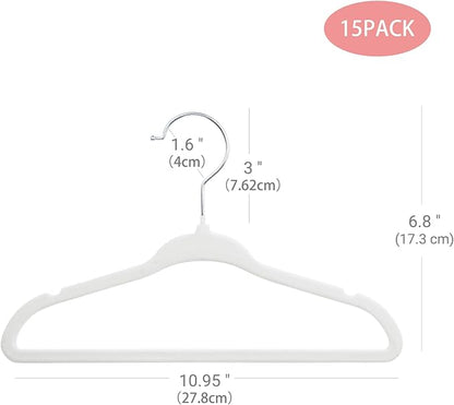 ManGotree Baby Velvet Clothes Hangers, 10.95'' Non-Slip Kids Hangers, Space Saving Hangers for Infant Toddler Children, 15 Pack (White)