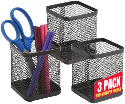 1InTheOffice Pen Holder Cup for Desk, Wire Mesh Cup, Pencil Holder Metal, Pencil Organizer Matte Black 3/Pack… by 1InTheOffice