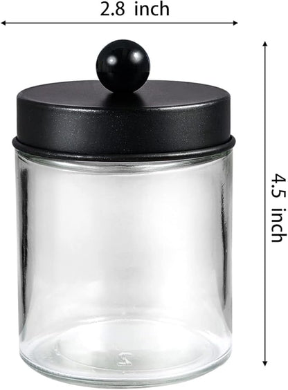 3 Pack Apothecary Jar Canisters Bathroom Vanity Organizer - Qtip Holder Storage Organizer Set Countertop Canister with Stainless Steel Lids &Cute Stickers for Qtips,Cotton Swabs,Makeup Sponges,Floss