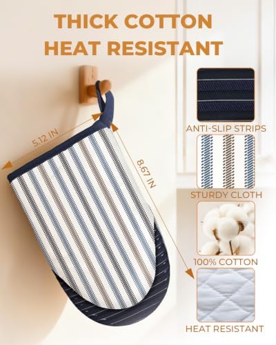 100% Thick Cotton Mini Oven Mitts Silicone Grip Colorful Stripe - Image 2