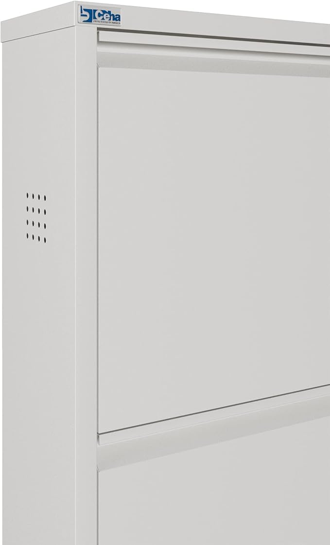 CEHA 5 Tier Metal Shoe Cabinet with Cover, Durable Shoe Storage Organizer for Entryway, Space Saving Shoe Shelf Closet with Side Ventilation Holes, 5.91" x 66.5" x 19.68", White